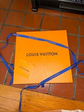 Louis Vuitton Orange Box with Blue Ribbon and Tag